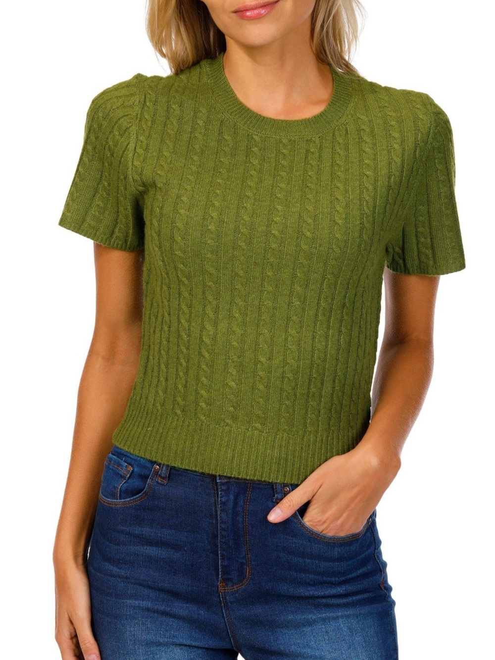 NWT No Comment Cream Cable Knit Short Sleeve Sweater Size S & L